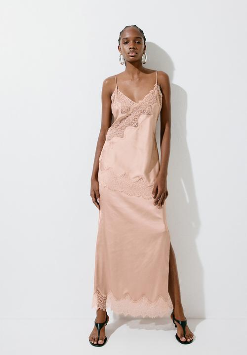 H&M - Lace-trimmed satin skirt - beige
