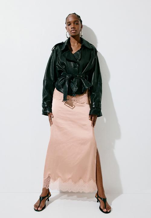 H&M - Lace-trimmed satin skirt - beige
