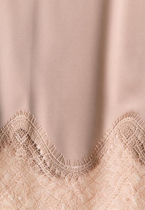 H&M - Lace-trimmed satin skirt - beige