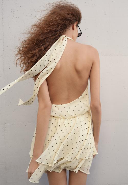 H&M - Chiffon halterneck dress - pale yellow/polka dot