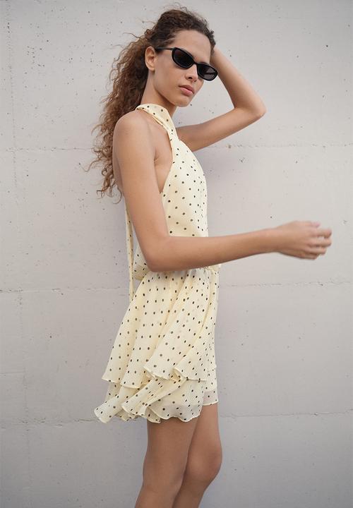 H&M - Chiffon halterneck dress - pale yellow/polka dot