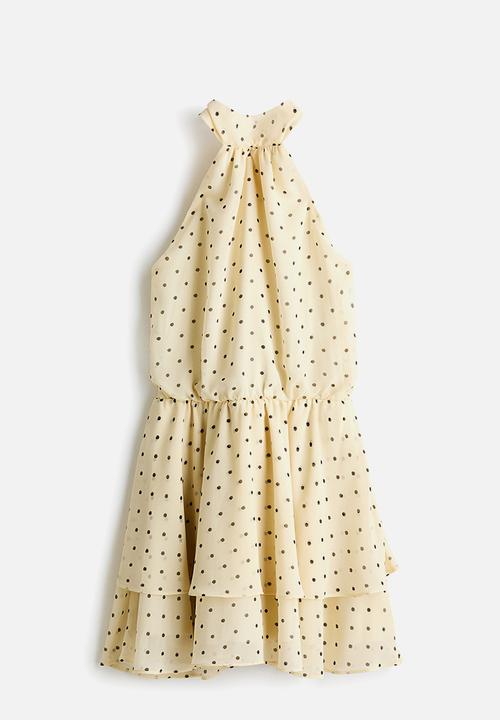 H&M - Chiffon halterneck dress - pale yellow/polka dot
