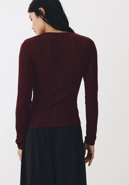 H&M - Pointelle-knit cardigan - burgundy