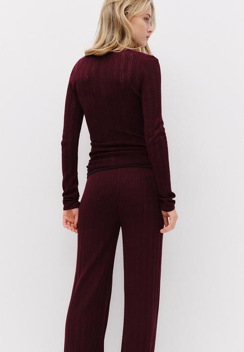 H&M - Pointelle-knit trousers - burgundy