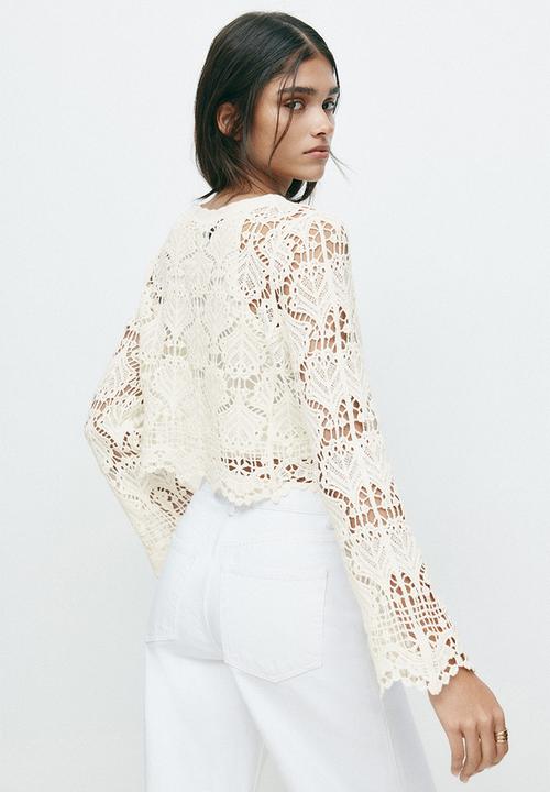 H&M - Crochet-look cotton cardigan - light beige
