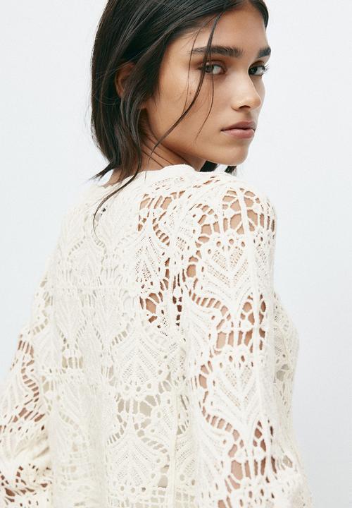 H&M - Crochet-look cotton cardigan - light beige