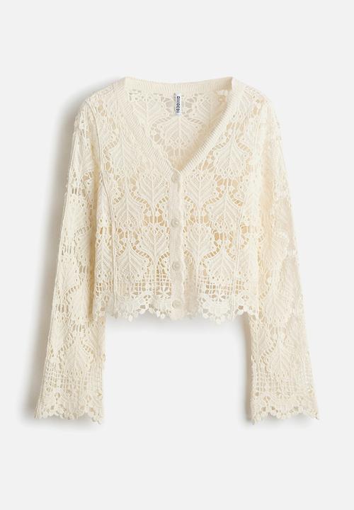H&M - Crochet-look cotton cardigan - light beige