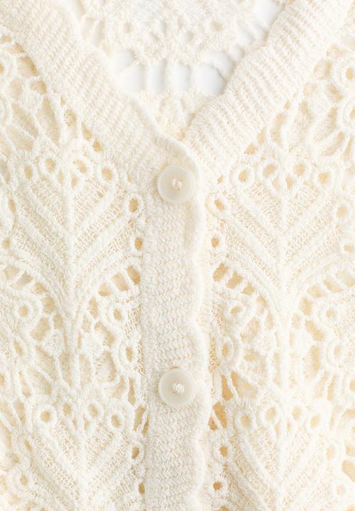 H&M - Crochet-look cotton cardigan - light beige