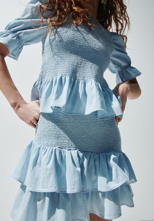 H&M - Smocked denim blouse - light blue