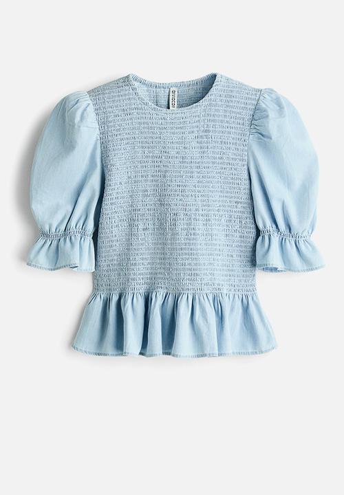 H&M - Smocked denim blouse - light blue