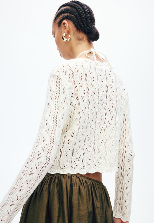 H&M - Pointelle-knit tie-front cardigan - cream