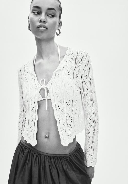 H&M - Pointelle-knit tie-front cardigan - cream