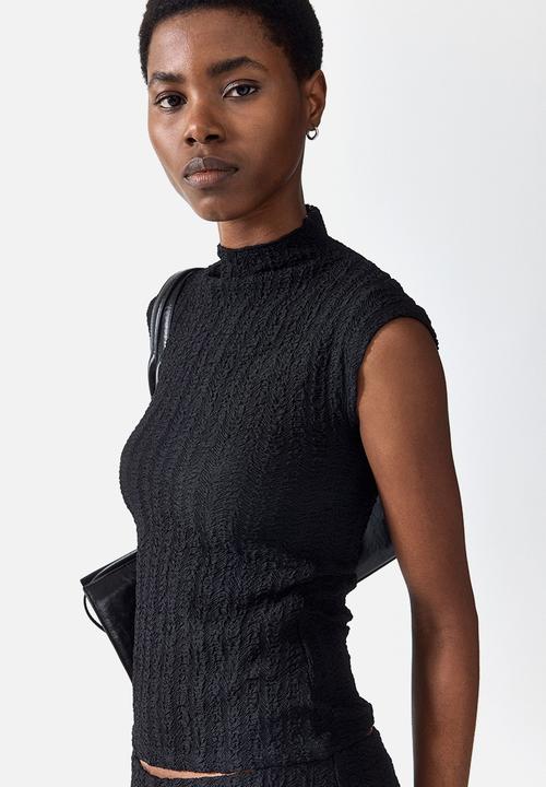 H&M - Textured jersey top - black
