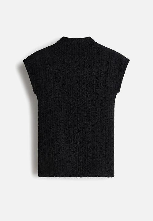 H&M - Textured jersey top - black