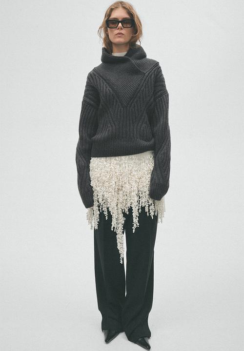 H&M - H&M Studio:  Shawl-collar merino wool jumper - dark grey marl