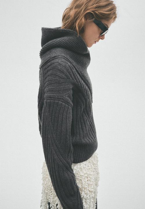 H&M - H&M Studio:  Shawl-collar merino wool jumper - dark grey marl