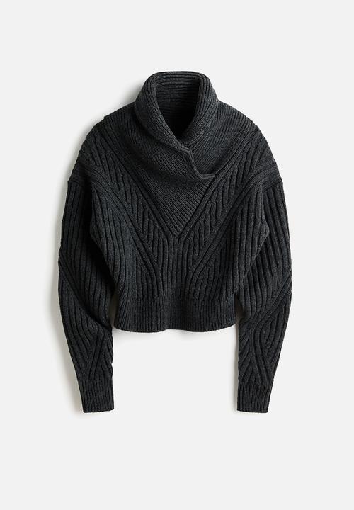 H&M - H&M Studio:  Shawl-collar merino wool jumper - dark grey marl