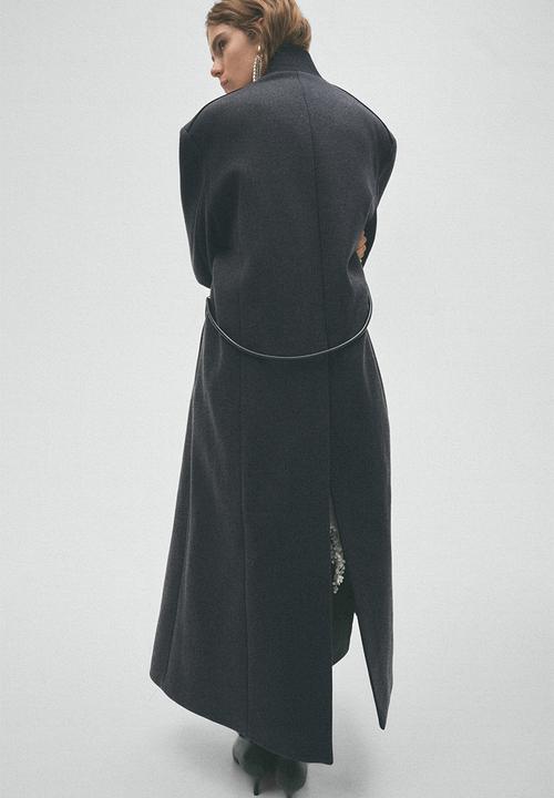 H&M - H&M Studio:  Tie-belt wool-blend coat - dark grey marl