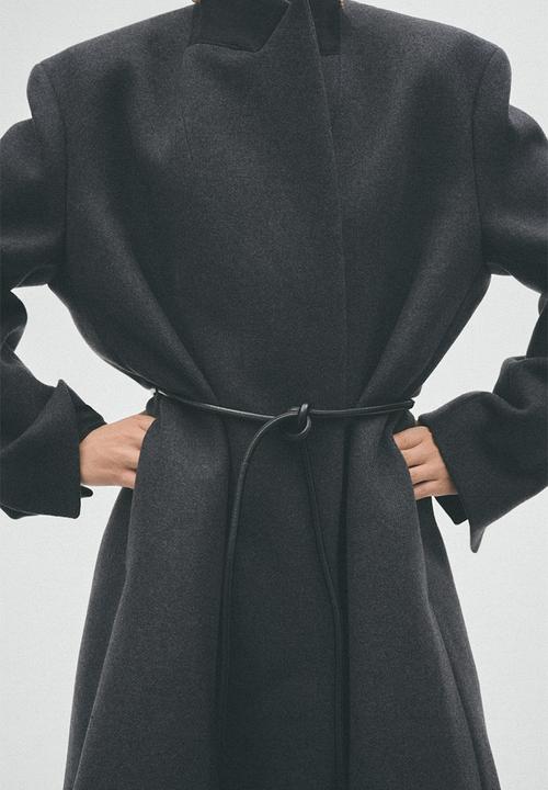H&M - H&M Studio:  Tie-belt wool-blend coat - dark grey marl