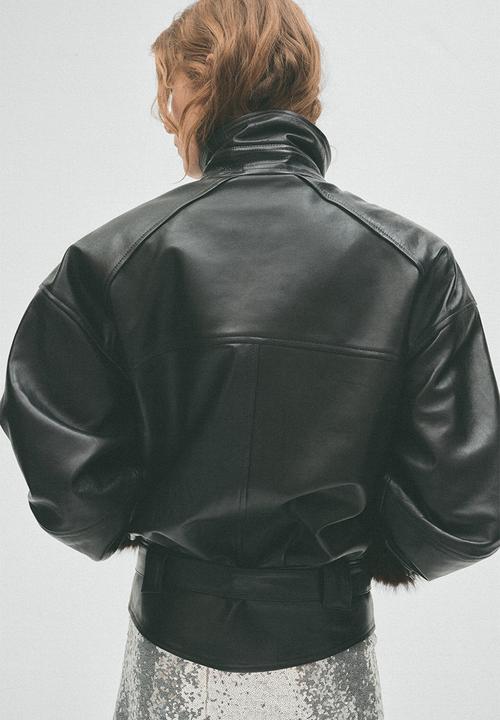 H&M - H&M Studio:  Shoulder-pad leather jacket - black