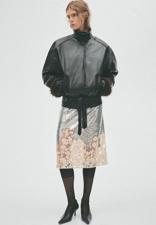 H&M - H&M Studio:  Shoulder-pad leather jacket - black