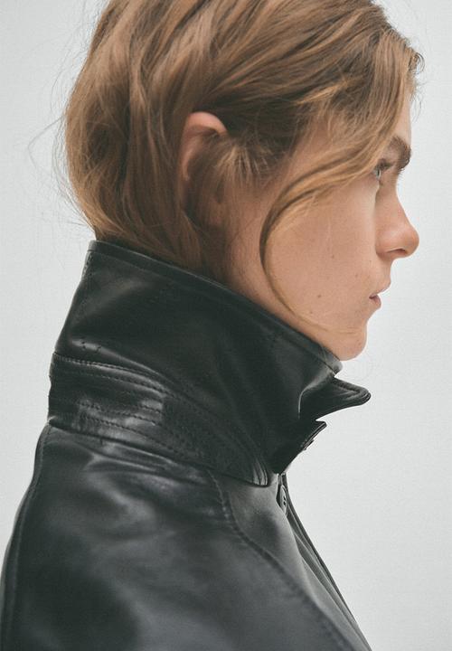 H&M - H&M Studio:  Shoulder-pad leather jacket - black