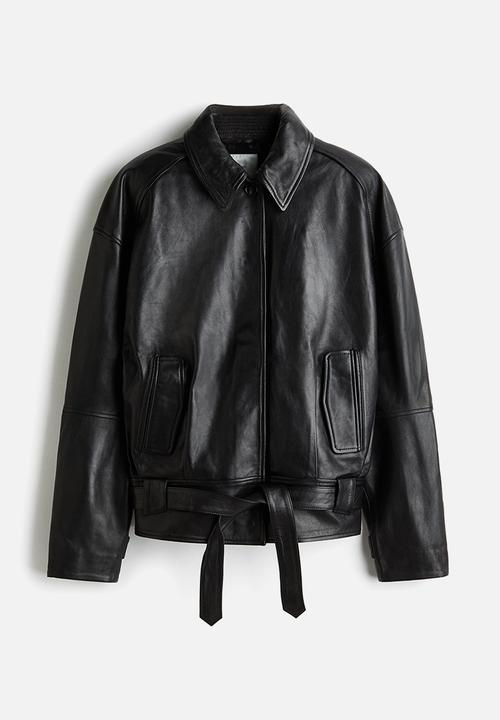 H&M - H&M Studio:  Shoulder-pad leather jacket - black