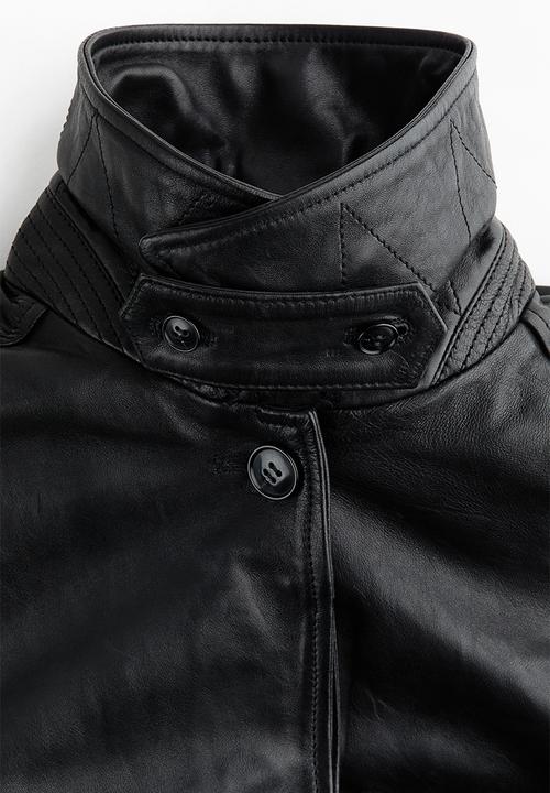 H&M - H&M Studio:  Shoulder-pad leather jacket - black