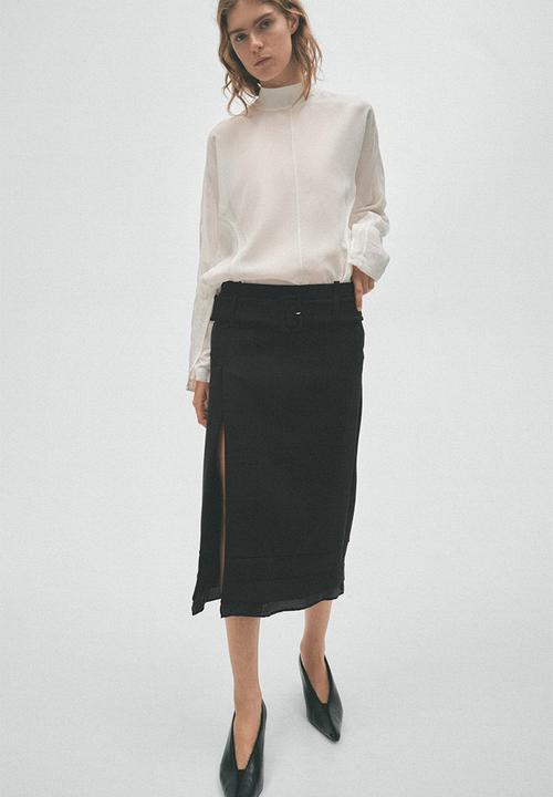 H&M - H&M Studio:  Belted wool skirt - black