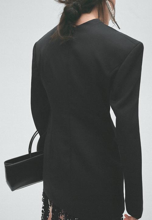 H&M - H&M Studio:  Wool-blend shoulder-pad dress - black