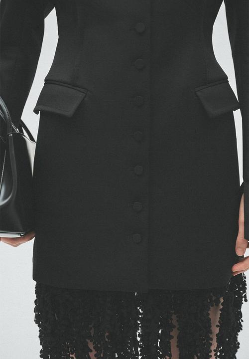 H&M - H&M Studio:  Wool-blend shoulder-pad dress - black