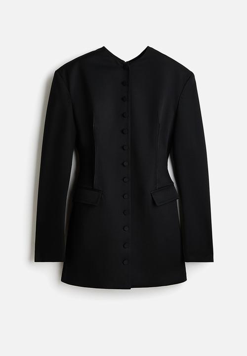 H&M - H&M Studio:  Wool-blend shoulder-pad dress - black