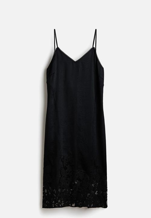 H&M - H&M Studio:  Embroidered satin dress - black
