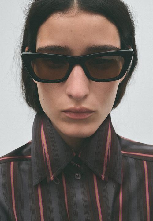H&M - H&M Studio:  Layered-look satin shirt - dark grey/striped