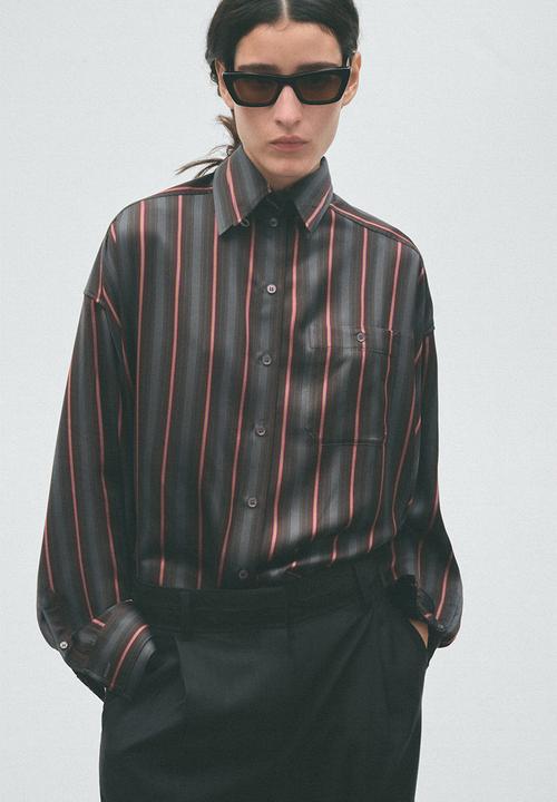 H&M - H&M Studio:  Layered-look satin shirt - dark grey/striped