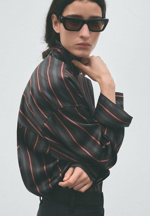 H&M - H&M Studio:  Layered-look satin shirt - dark grey/striped