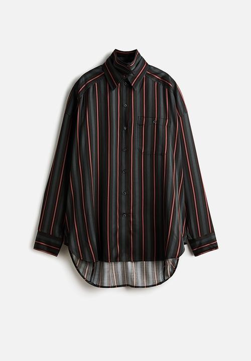 H&M - H&M Studio:  Layered-look satin shirt - dark grey/striped