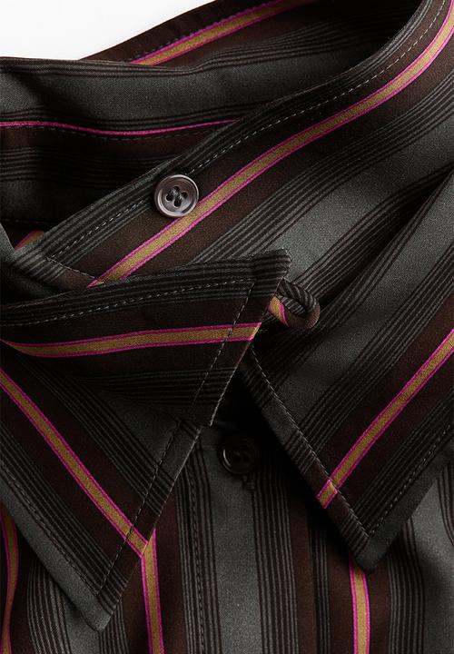 H&M - H&M Studio:  Layered-look satin shirt - dark grey/striped