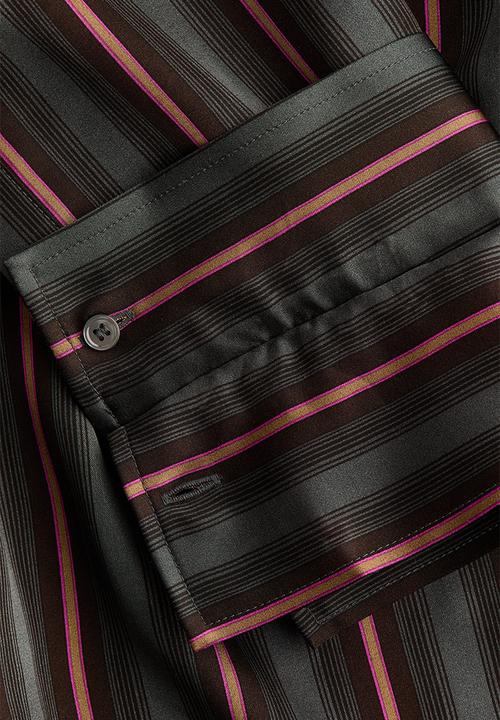 H&M - H&M Studio:  Layered-look satin shirt - dark grey/striped