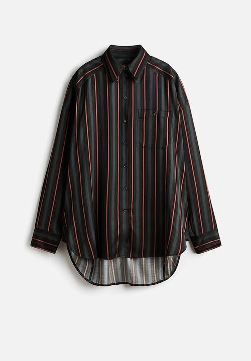 H&M - H&M Studio:  Layered-look satin shirt - dark grey/striped