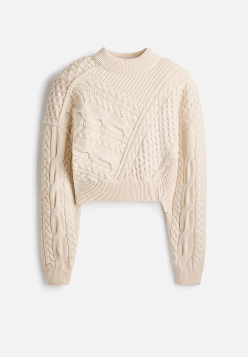 H&M - H&M Studio:  Cable-knit shoulder-pad jumper - cream