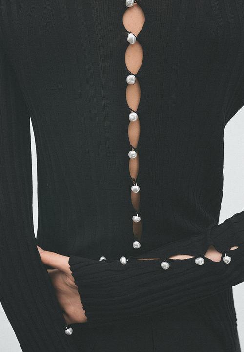 H&M - H&M Studio:  Rib-knit button-detail top - black