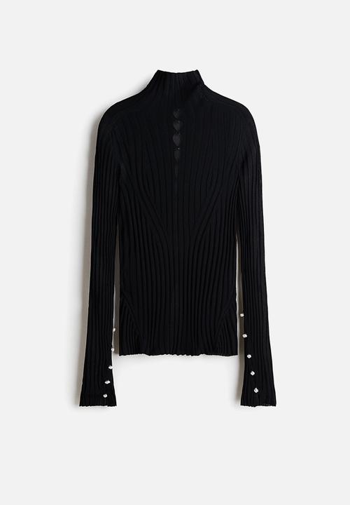 H&M - H&M Studio:  Rib-knit button-detail top - black