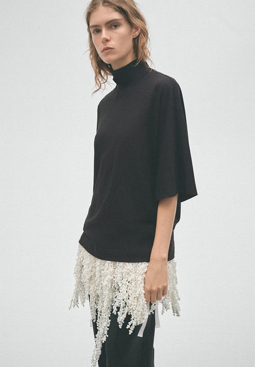 H&M - H&M Studio:  Double-collar cotton top - black