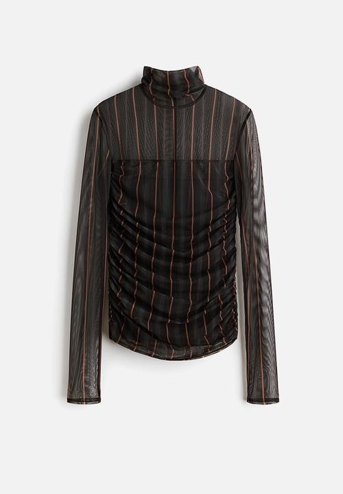 H&M - H&M Studio:  Mesh turtleneck top - dark grey/striped