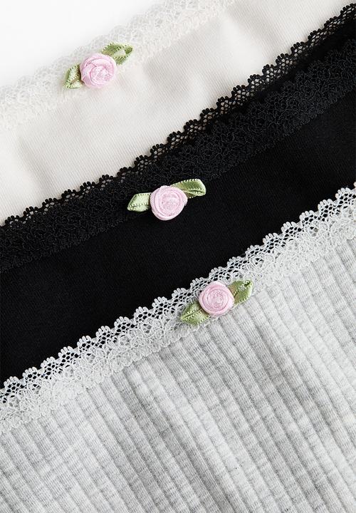 H&M - 3-pack cotton thong briefs - black/light grey marl