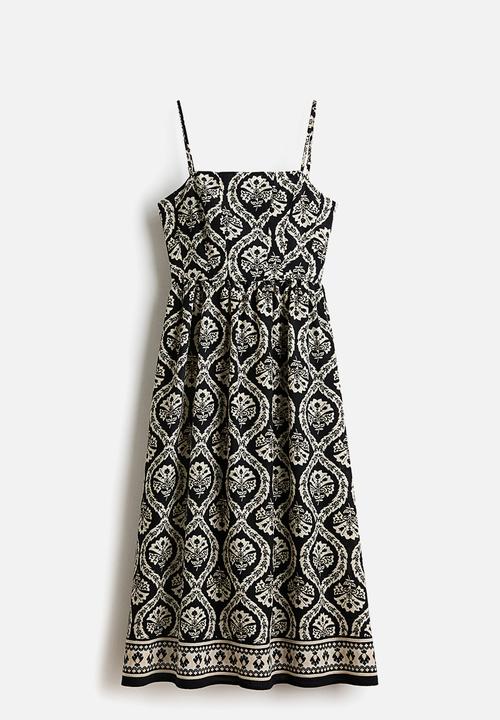 H&M - Strappy midi dress - black/patterned