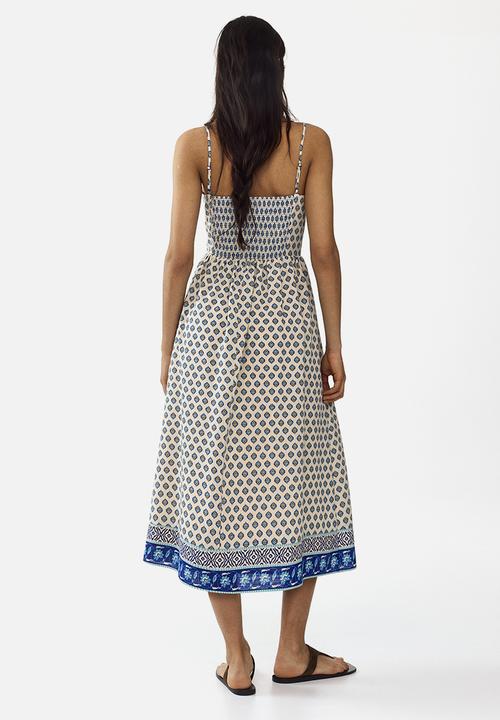 H&M - Strappy midi dress - light beige/patterned