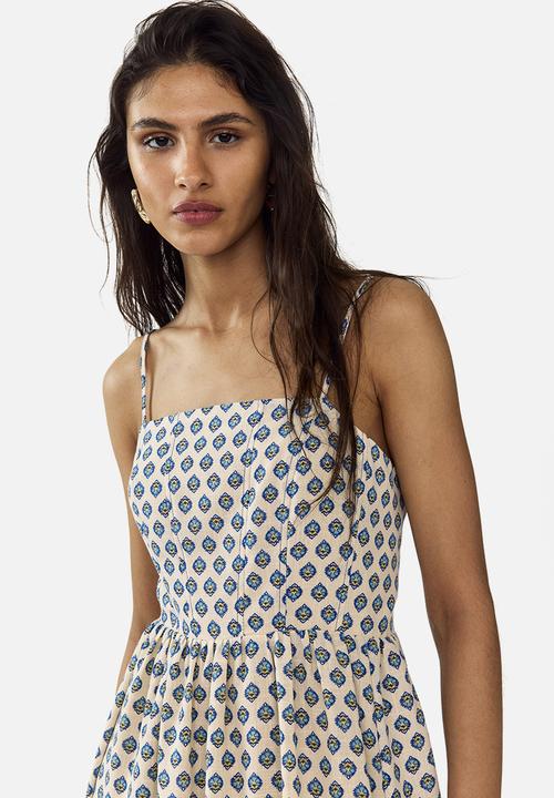 H&M - Strappy midi dress - light beige/patterned