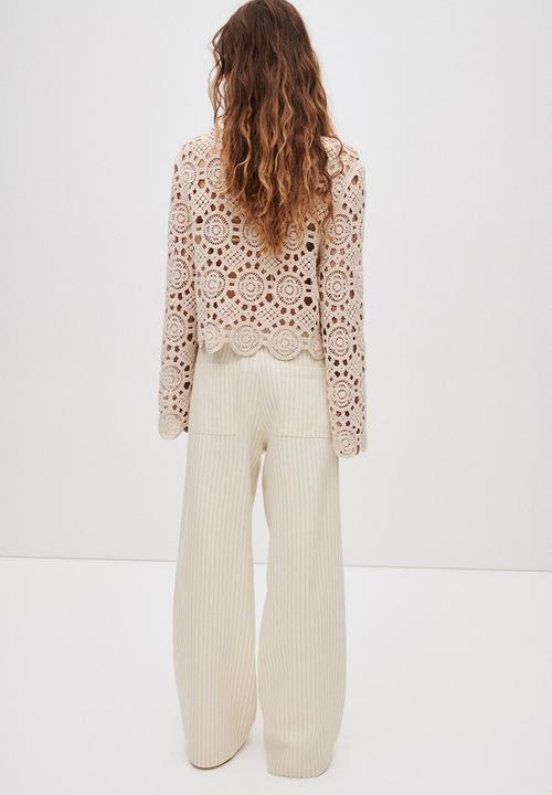 H&M - Denim pull-on trousers - light beige/striped